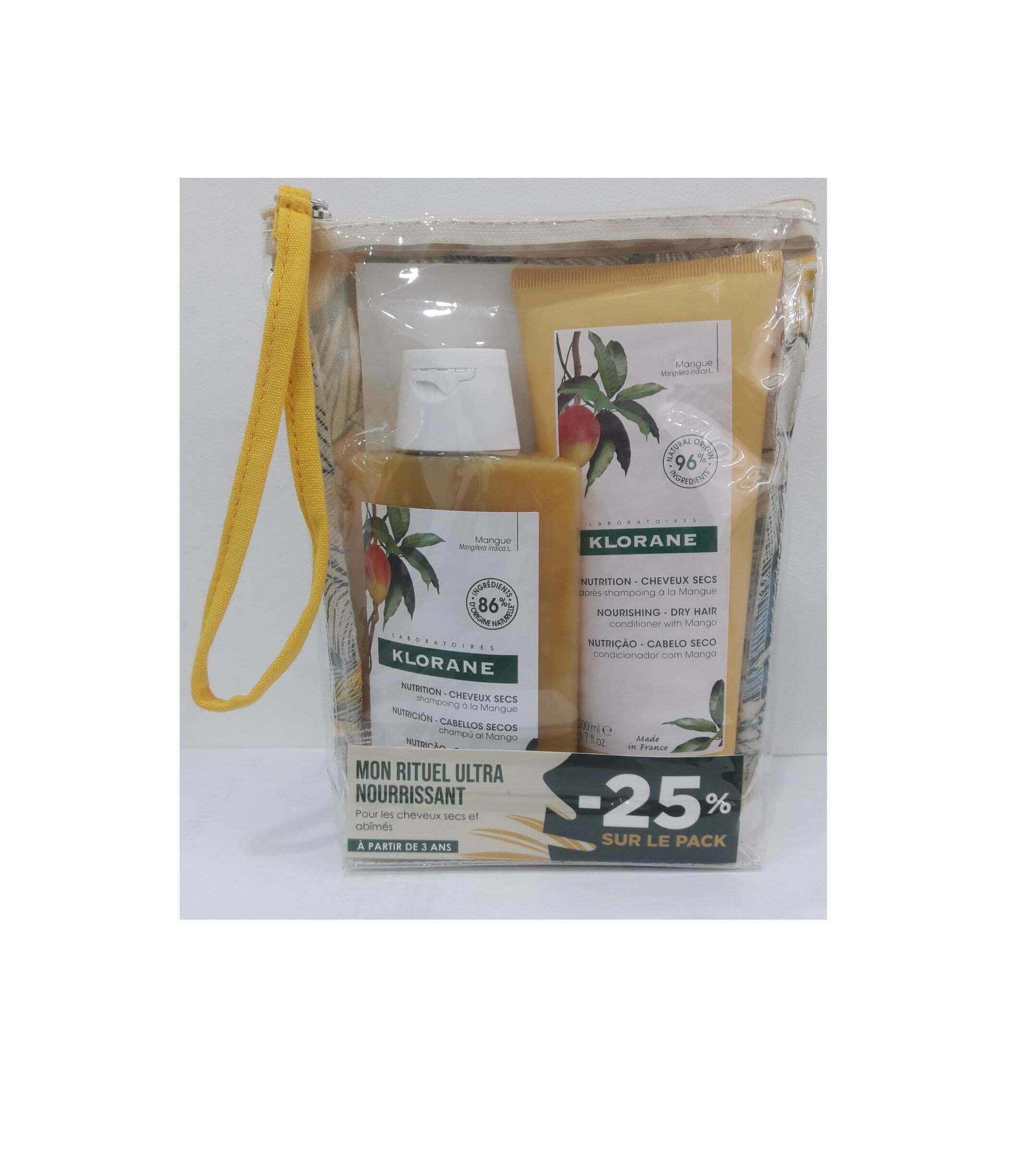 klorane trousse rituel nutrition mangue a 25% shampooing / baume