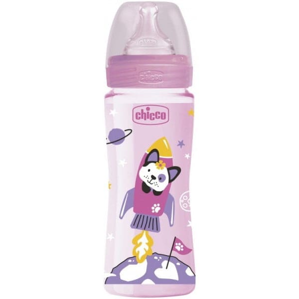 Chicco Biberon Well-Being 330ml  GIRL , Tétine silicone 4M+