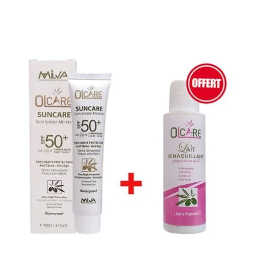 milva olcare ecran solair mineral FPS 50 Teinté + lait démaquillant 100 ml