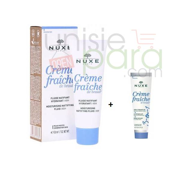 nuxe creme fraiche fluide matifiant peaux mixtes 50ml +3 en 1 30ml offert
