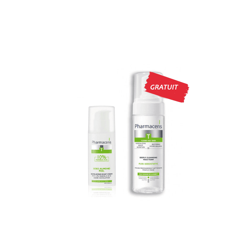 pharmaceris coffret t-sebo almond peel-creme nuit + puri sebostatic gratuite