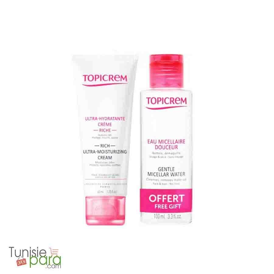 TOPICREM CREME ULTRA HYDRATANTE RICHE 40 ML + EAU MICELLAIRE DOUCEUR 100ML OFFERT