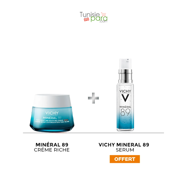 Vichy Minéral 89 Crème Hydratante Riche 50ml + Minéral 89 Booster Sérum 10ml Offert